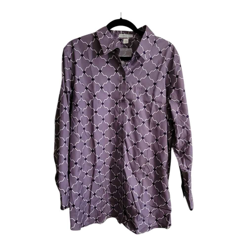 Coldwater Creek Geometric Print Purple Long Sleeve Button Up Shirt Size 2X